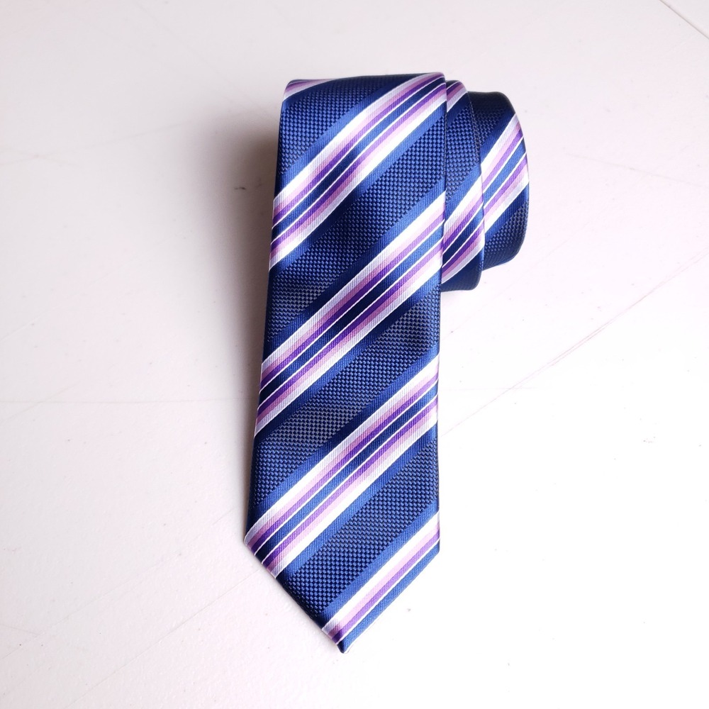 Da Vinci Mens Necktie Blue Purple Striped Textured Professional Business Office